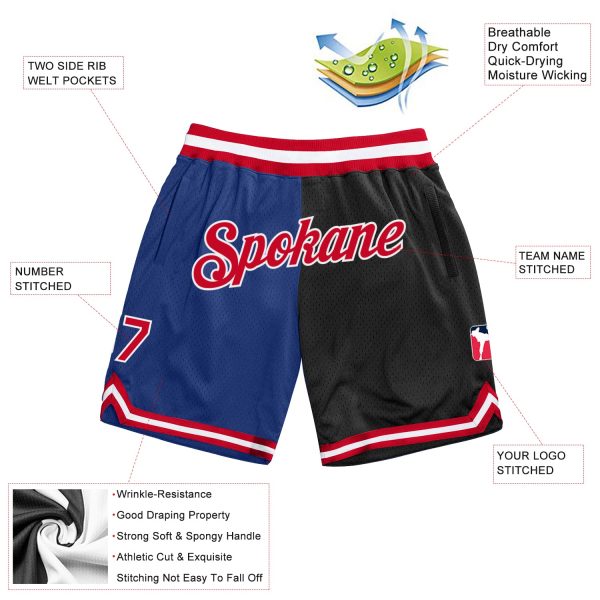 Custom Royal Red-Black Authentic Throwback Split Fashion Basketball Shorts - Image 2