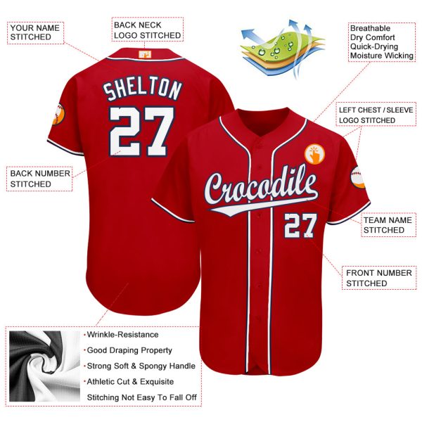 Custom Red White-Navy Baseball Jersey - Image 4