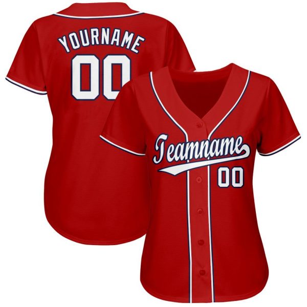 Custom Red White-Navy Baseball Jersey - Image 3