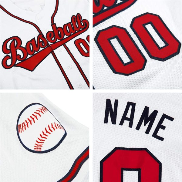 Custom White Red-Navy Authentic Baseball Jersey - Image 6