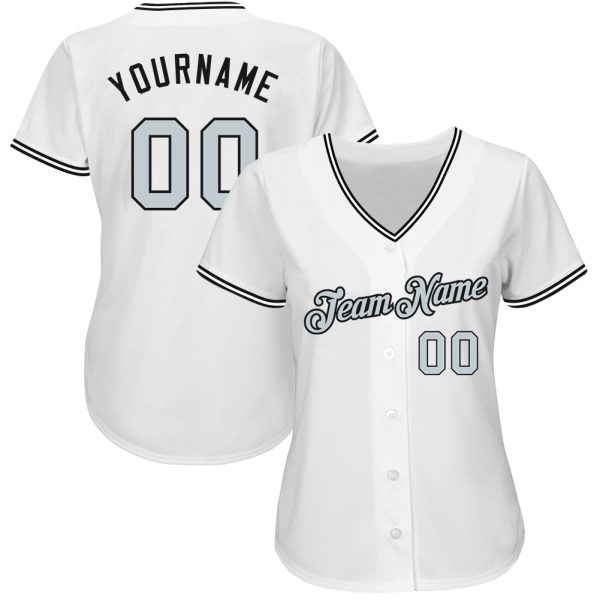 Custom White Silver-Black Authentic Baseball Jersey - Image 2