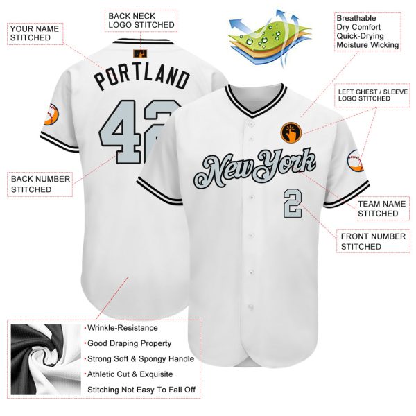 Custom White Silver-Black Authentic Baseball Jersey - Image 3