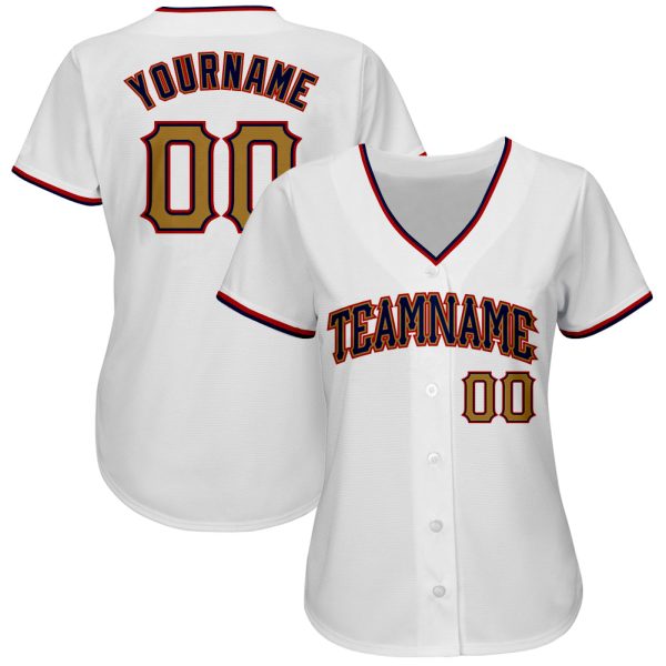 Custom White Old Gold-Navy Authentic Baseball Jersey - Image 2