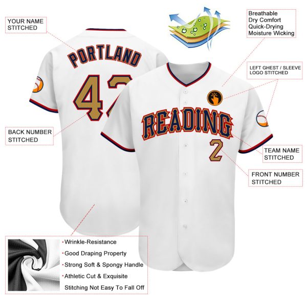 Custom White Old Gold-Navy Authentic Baseball Jersey - Image 3