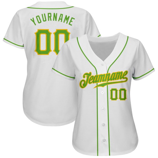 Custom White Neon Green-Gold Authentic Baseball Jersey - Image 2