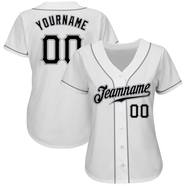 Custom White Black-Gray Authentic Baseball Jersey - Image 2