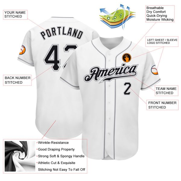 Custom White Black-Gray Authentic Baseball Jersey - Image 3